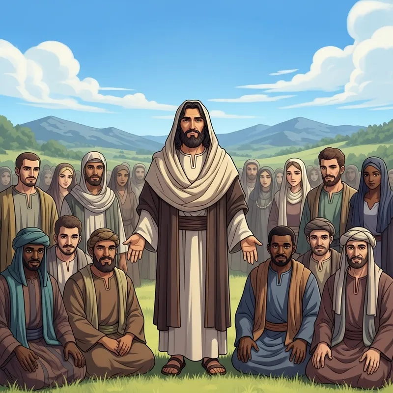 Serene Spiritual Leader Among Diverse Followers Serene Spiritual Leader Among Diverse Followers