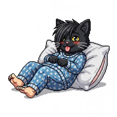 Charming Black Emo Cat in Cozy Pajamas