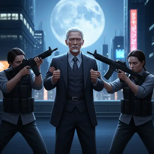 Dramatic Elder Abduction in Futuristic Cityscape