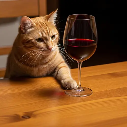 Ginger Tabby Cat and Crimson Red Wine - Cozy and Humorous Scene