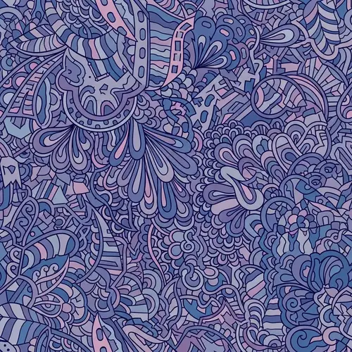 Intricate and Elaborate Geometric Doodle Art in Blues and Purples