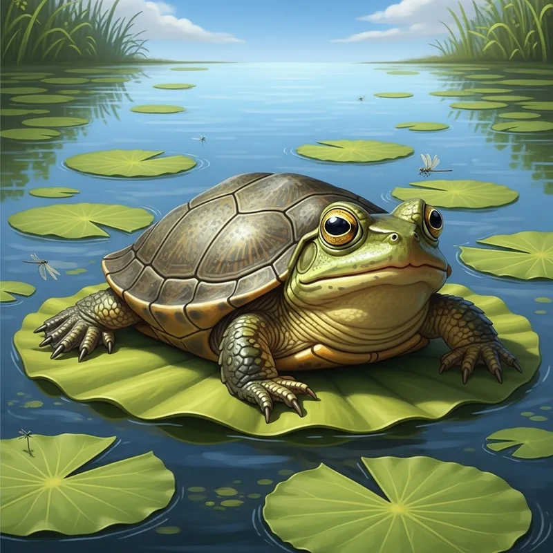 Hybrid Frog Turtle on Lily | Serene Pond Creature