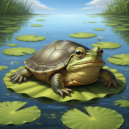 Hybrid Frog Turtle on Lily Pad | Serene Pond Creature
