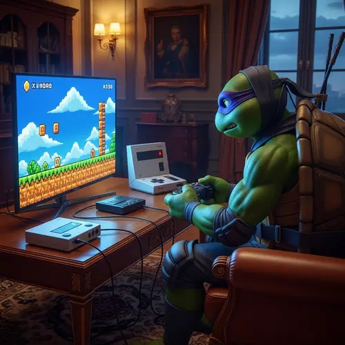 Pixel Art Ninja Turtle Gaming Scene