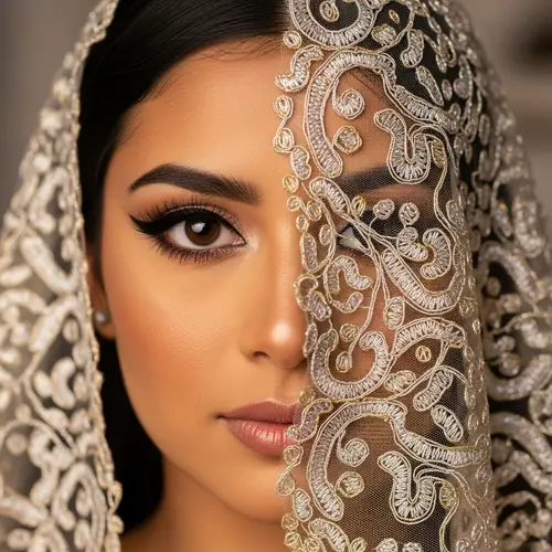 Hispanic Woman with Elegant Veiled Half Face | Intricate Filigree Patterns