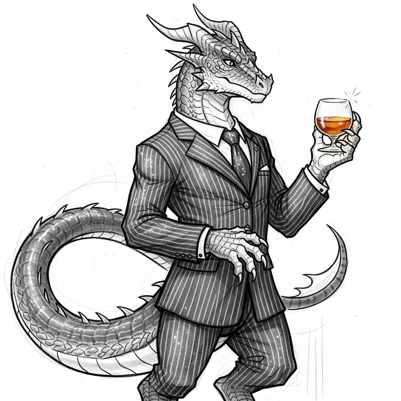 Elegant Dragon in Suit Holding Glass