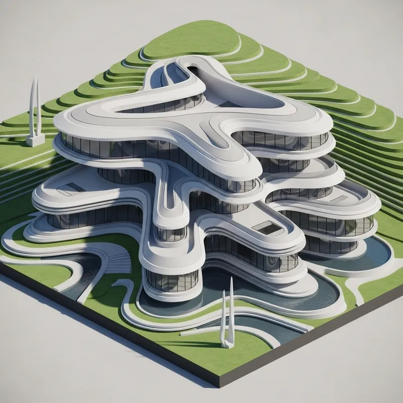 Futuristic Villa Design in Zaha Hadid Style