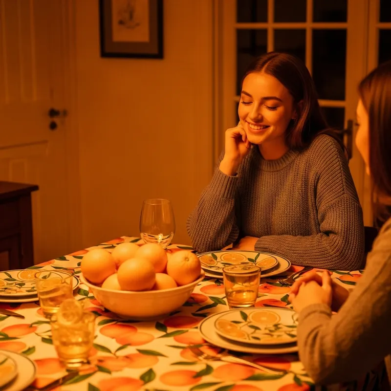 Olivia Admiring Fresh Oranges at Dining Table Olivia Admiring Fresh Oranges at Dining Table
