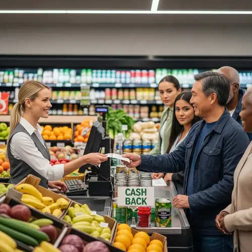 Get Cash Back at Grocery Checkout | Diverse Customer Scene