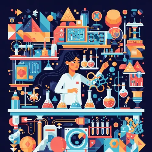 Flat Geometric Figures Illustration | Lab Experiment Character