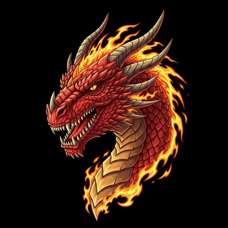 Stunning Fire Dragon Head Illustration - Mythical Art