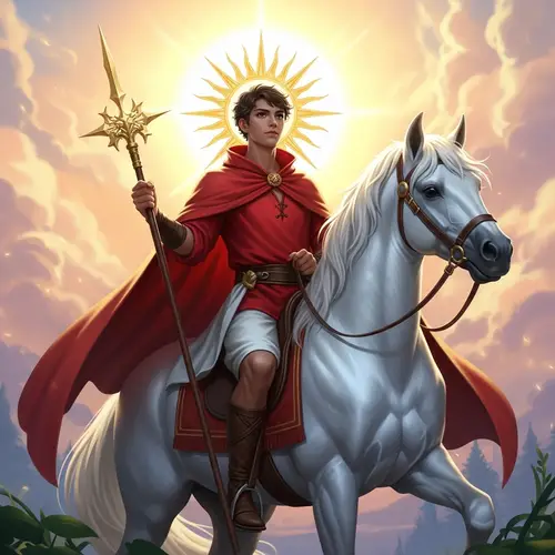 God of Spring and Sun Riding White Horse - Mythical Illustration