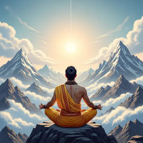 Tranquil Yogi Meditating on Mountain Summit