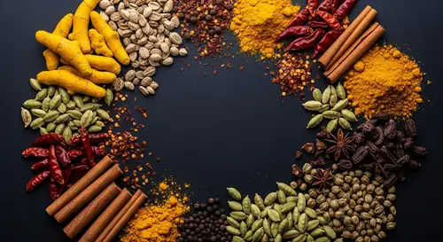 Vibrant Spices on Black Background Artfully Arranged