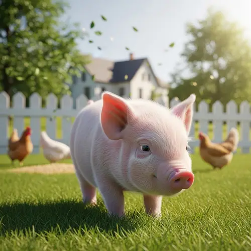 Adorable Piglet Frolicking in Green Grass - Charming Farm Setting
