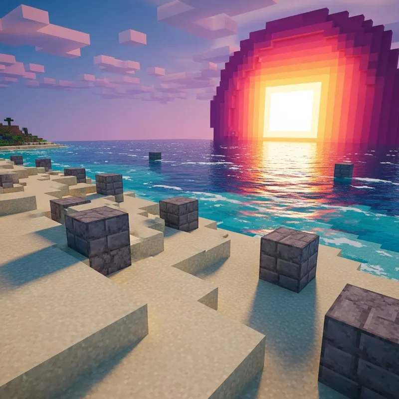 Tranquil Minecraft Beach Sunset Scene