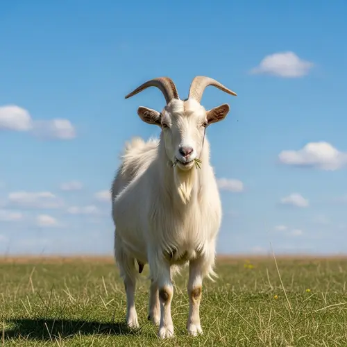Cream-Colored Domestic Goat in Rocky Terrain Field