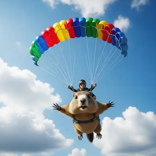 Flying Marmot with Mini-Parachute: Adventure in the Sky