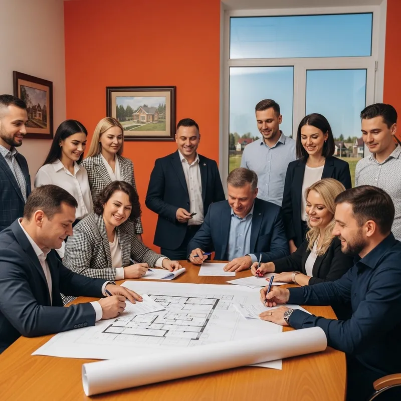 Happy Russians Securing Mortgage for Building Country House