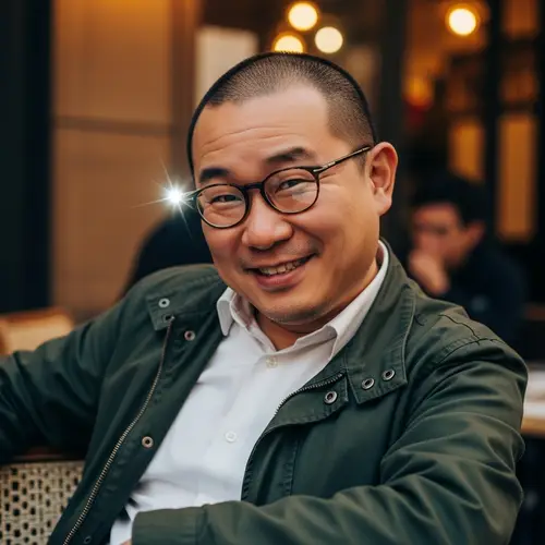 Mischievous Man in Green Jacket - Quirky Portrait