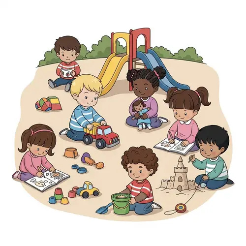 Children Not Sharing Toys: Multicultural Playground Scene