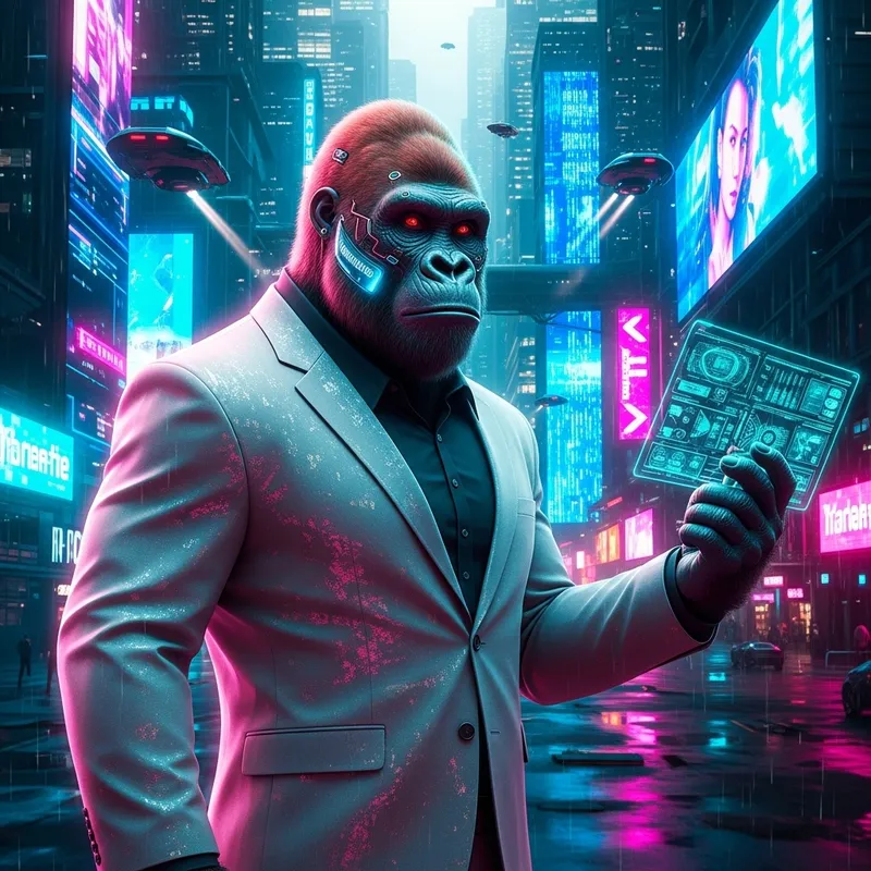 Cyberpunk Ape in Stylish White Suit Cyberpunk Ape in Stylish White Suit