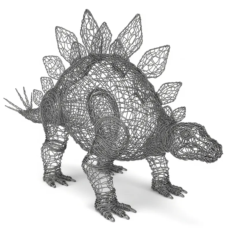 Stegosaurus Chicken Wire Sculpture | Intricately Crafted Artwork