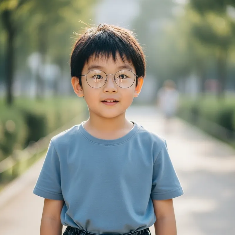 Confident Young Asian Boy with Round Glasses