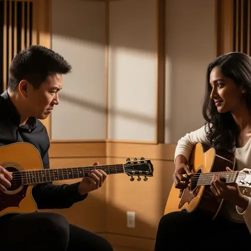 East Asian Man & South Asian Woman Duet | Guitar Performance