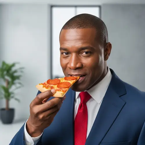 Professional African-American Man Enjoying Pizza