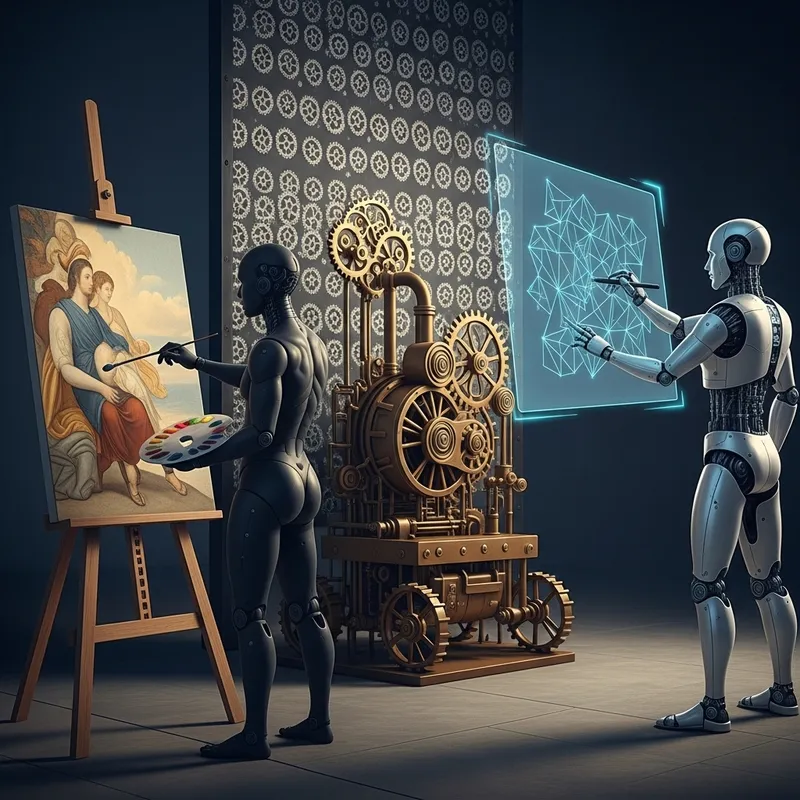 The Evolution of AI in Art: Humanoid, Steampunk Automaton, Modern Robot The Evolution of AI in Art: Humanoid, Steampunk Automaton, Modern Robot