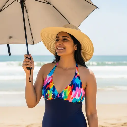 South Asian Woman Enjoying Sunny Day at the Beach