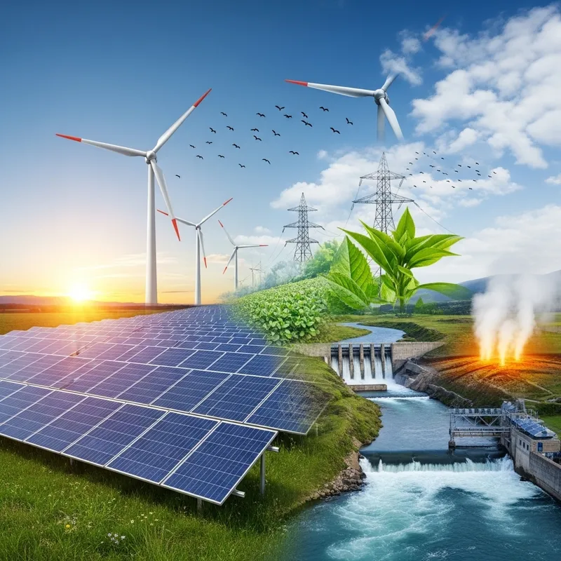 Abstract Representation of Renewable Energy | Glorious Sunrise, Solar Panels, Wind Turbines and More