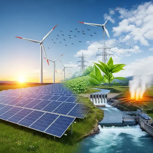 Abstract Representation of Renewable Energy | Glorious Sunrise, Solar Panels, Wind Turbines, and More