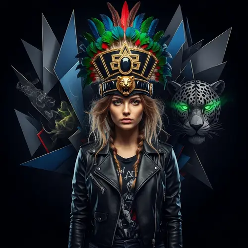 Realistic Art: Beautiful Aztec Girl with Impressive Headdress