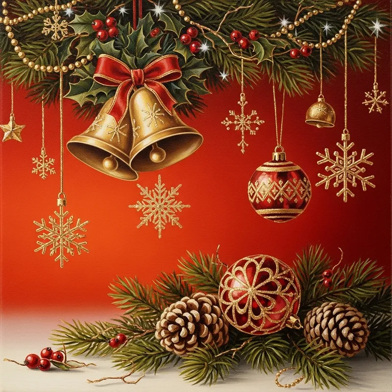 Elegant Christmas Painting with Red and Gold Colors