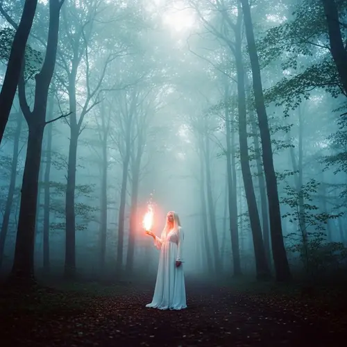 Mysterious Figure in a Foggy Forest - Enchanting Art