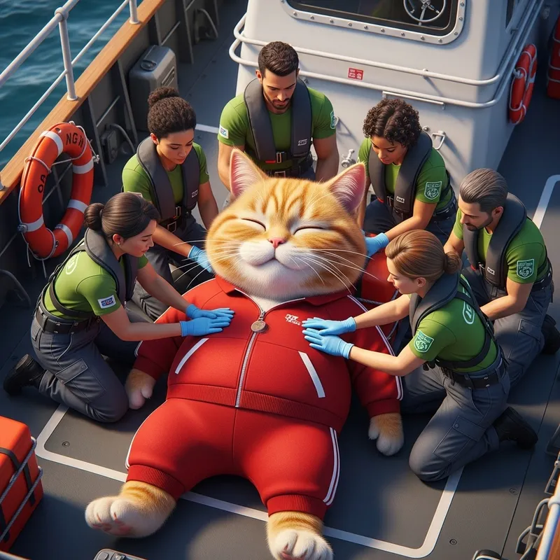 Chubby Fluffy British Cat Rescue on Ship Deck Chubby Fluffy British Cat Rescue on Ship Deck