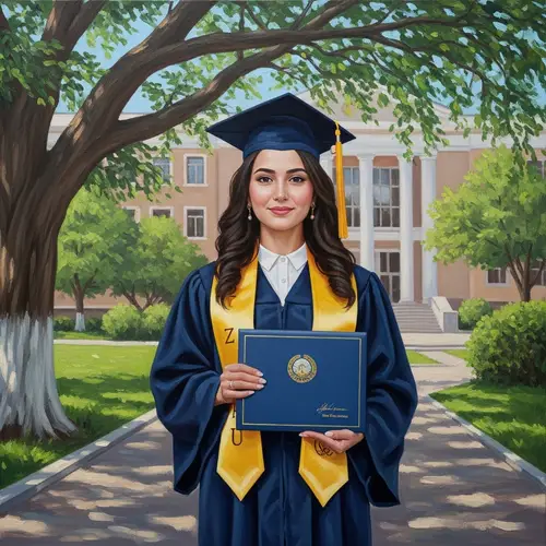 Young Tajik Woman Graduation Oil Painting