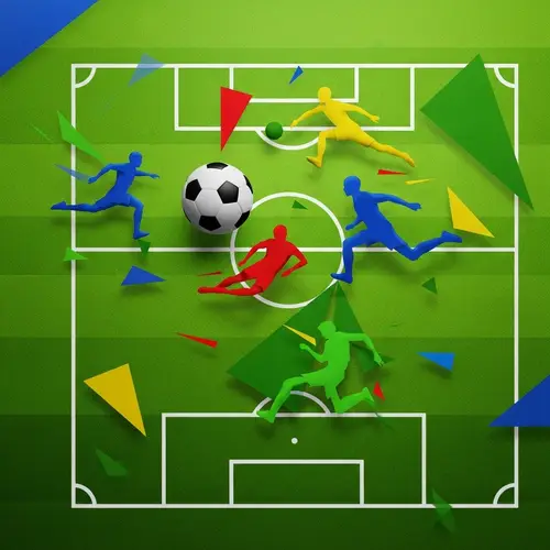 Abstract Soccer Art: Geometric Field & Vibrant Players