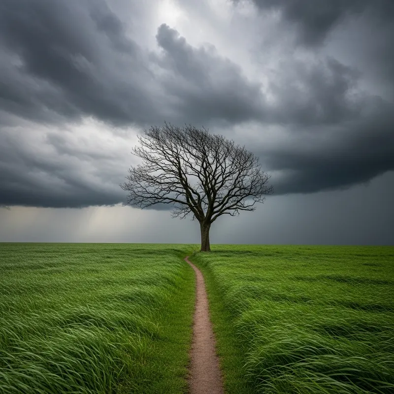 Lonely Tree in Field Under Approaching Storm Lonely Tree in Field Under Approaching Storm