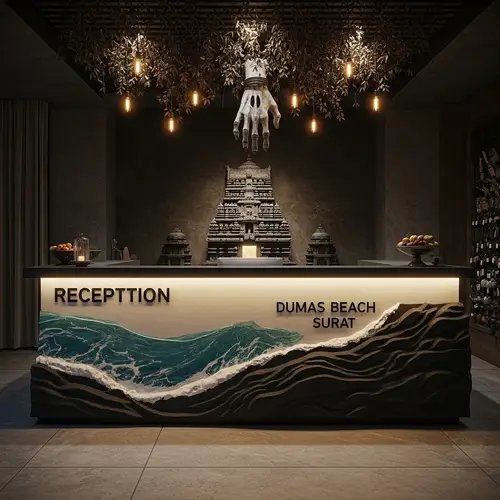 Serene Reception Counter Inspired by Dumas Beach Elements