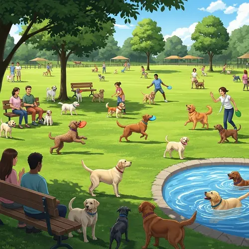 Lively Dog Park On A Sunny Day | Various Breeds Of Dogs