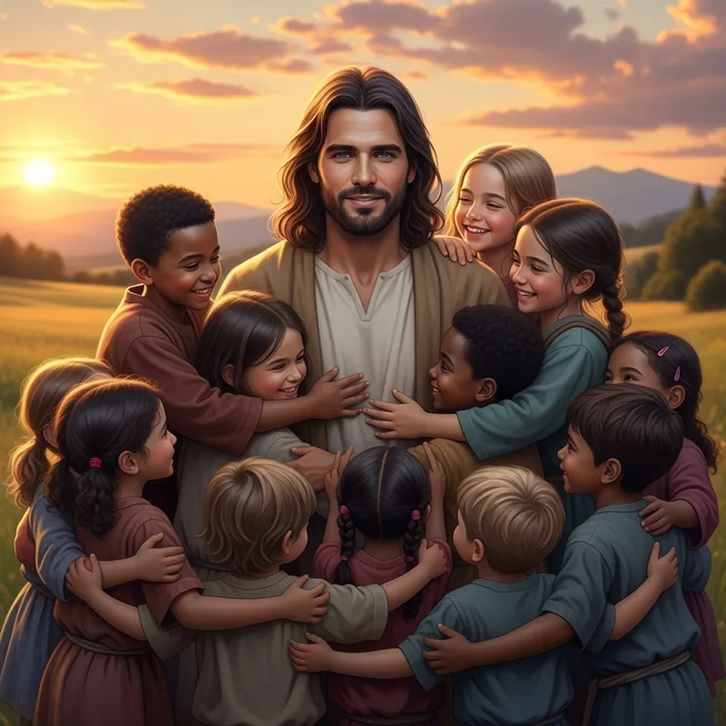 Jesus Embraced by Diverse Children | Unity and Love Inspire