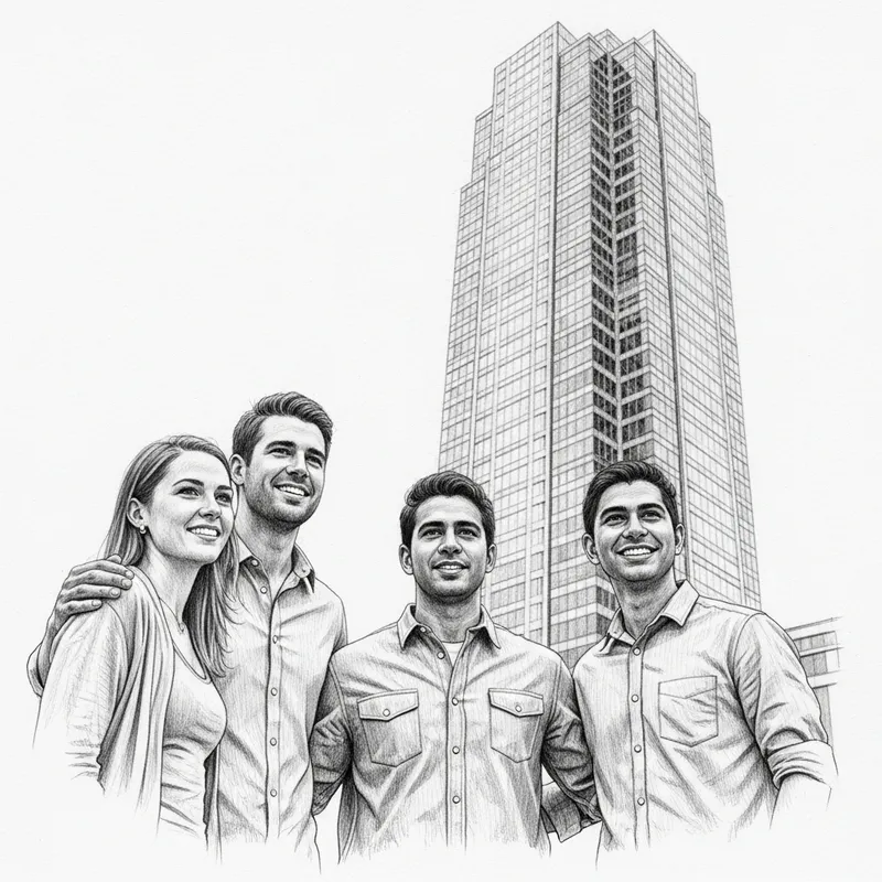 Majestic Architectural Masterpiece: Friends Admiring Beauty in Pencil Sketch
