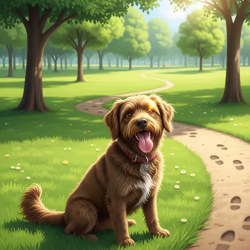 Playful Dog in a Serene Park Setting