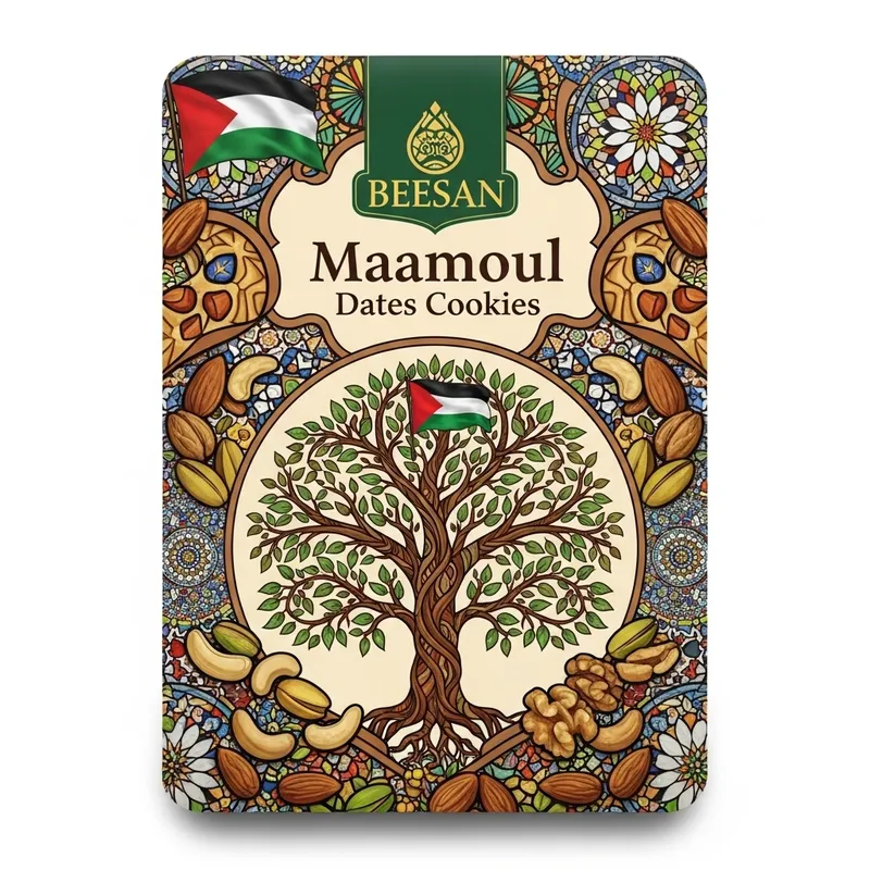 BEESAN Maamoul Dates Cookies: Vibrant Packaging Inspired by Palestinian Heritage
