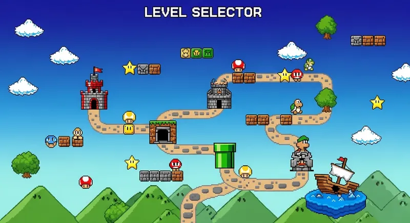 8-Bit Pixelated Level Selector Map - Super Mario Style