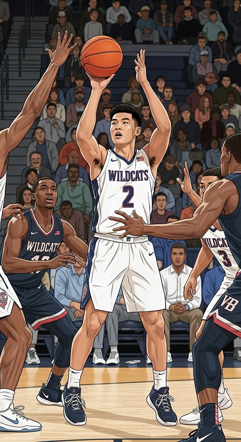 Vibrant Basketball Illustration: Asian Player's Game-Changing Moment for Wildcats