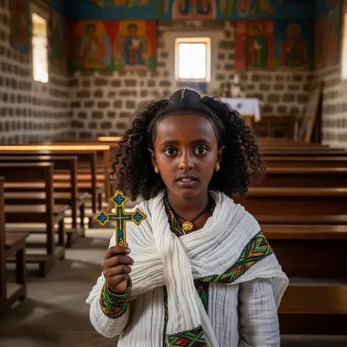 Ethiopian Orthodox Girl in Traditional Attire | Religious Symbol